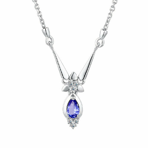 Колье Белый Бриллиант, белое золото, 585 проба, танзанит, длина 45 см., белый, золотой