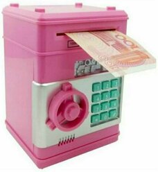 Копилка сейф электронная для денег с кодовым замком и купюроприемником розовый
