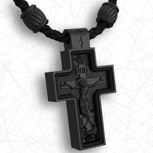 Крестик Linewoodart, черный крест нательный с распятием с орнаментом 35 мм дерево самшит