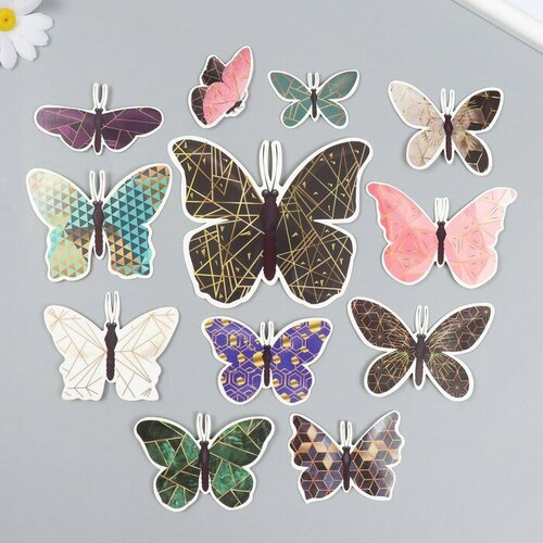 Бабочки картон Геометрия с золотом набор 12 шт h4-10 см на магните 305₽