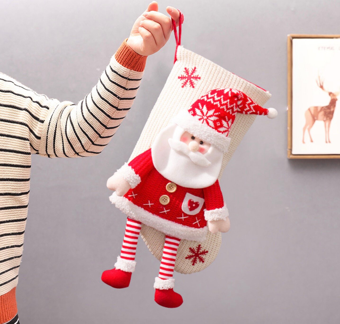 Рождественские высококачественные вязаные носки-чулки "Дед Мороз". Новогоднее украшение, креативный, красивый подарок-сувенир. Можно испо.