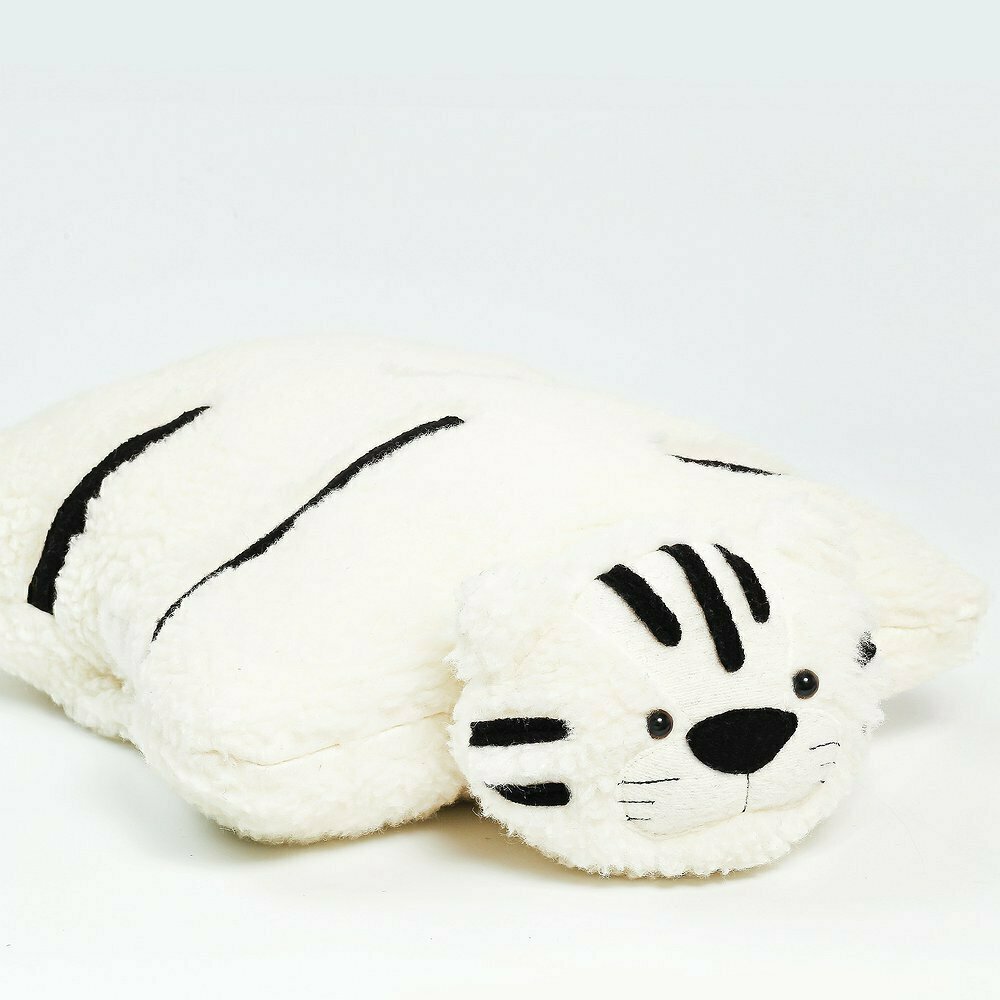 Подушка игрушка Тигр Раджа белый, из шерсти мериноса - фотография № 3