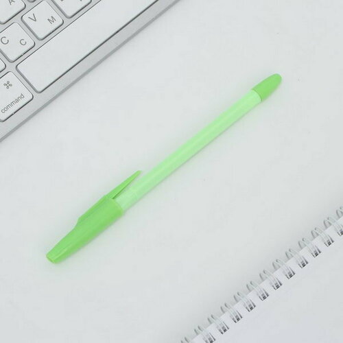 Ручка пластик, цвет зеленый, 0.7 мм, синяя паста, 10 шт.