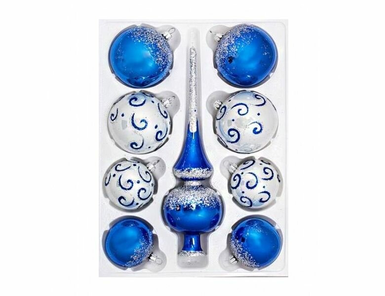 Набор елочных игрушек романс, синий, верхушка+4х62 мм+4х75 мм, Елочка С 1227-синий