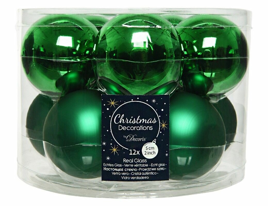 Набор стеклянных шаров матовых и эмалевых, цвет: зелёный, 60 мм, упаковка 10 шт, Kaemingk (Decoris)
