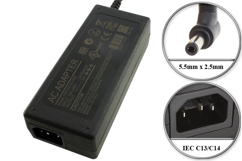 Адаптер (блок) питания 12V 3.33A 5.5mm x 2.5mm (FSP040-RHAN2 PNP040-RHAN2) IEC С14 для монитора Dell HP Pavilion и др.