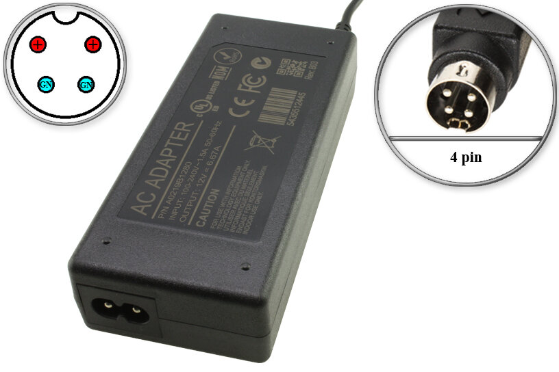 Адаптер (блок) питания 12V, 6.67A - 7A, 80W, 4pin HP (0219B1280, 0452B1280, ADP-80AB, PA-1081-11, PNP-80ABC), для монитора ASUS PW201 и др. устройств