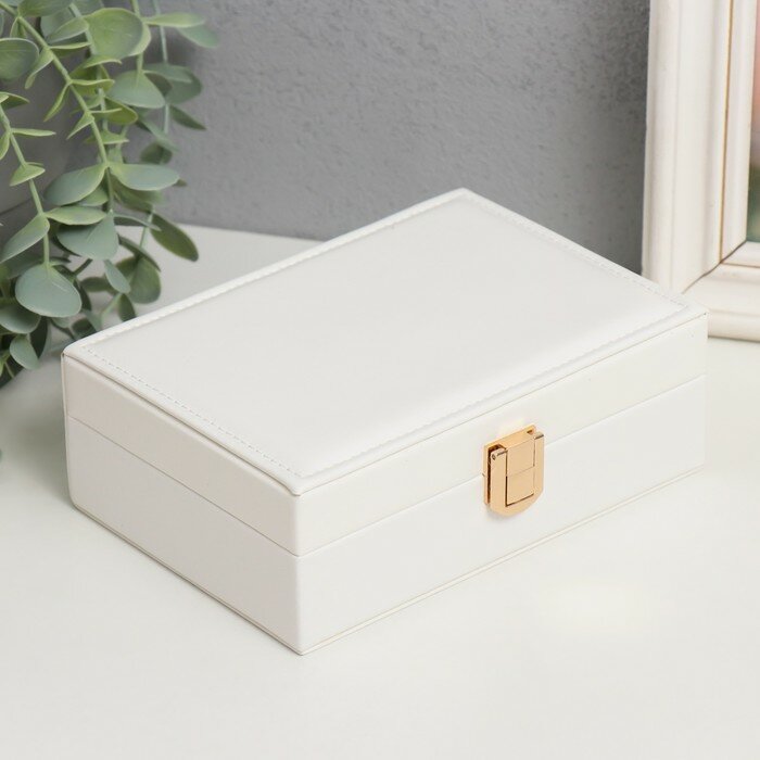 фото Шкатулка кожзам для украшений "Матовая гладь. Прямоугольная" белая 16х11,5х5,5 см 9743494