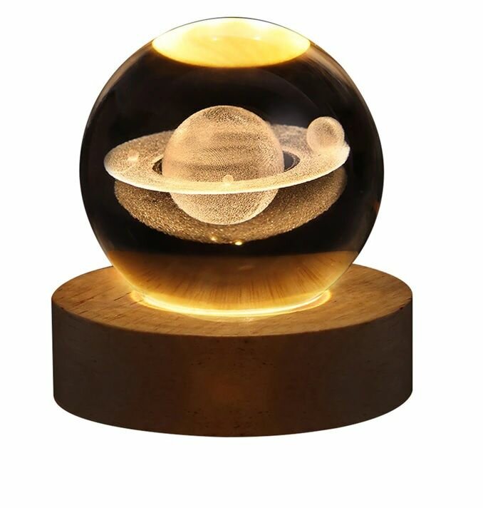 Хрустальный шар-ночник с подсветкой, сатурн - фотография № 1