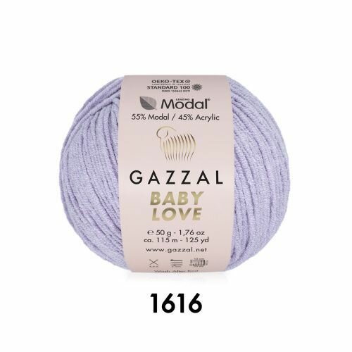 Пряжа Gazzal Baby Love светло-сиреневый (1616), 55%модал/45%акрил, 115м, 50г, 2шт
