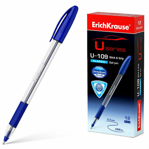 Ручка шар. проз. корп. рез. упор (ErichKrause) U-109 Classicl синий, 1мм, игла арт.53742 (Ст.50)