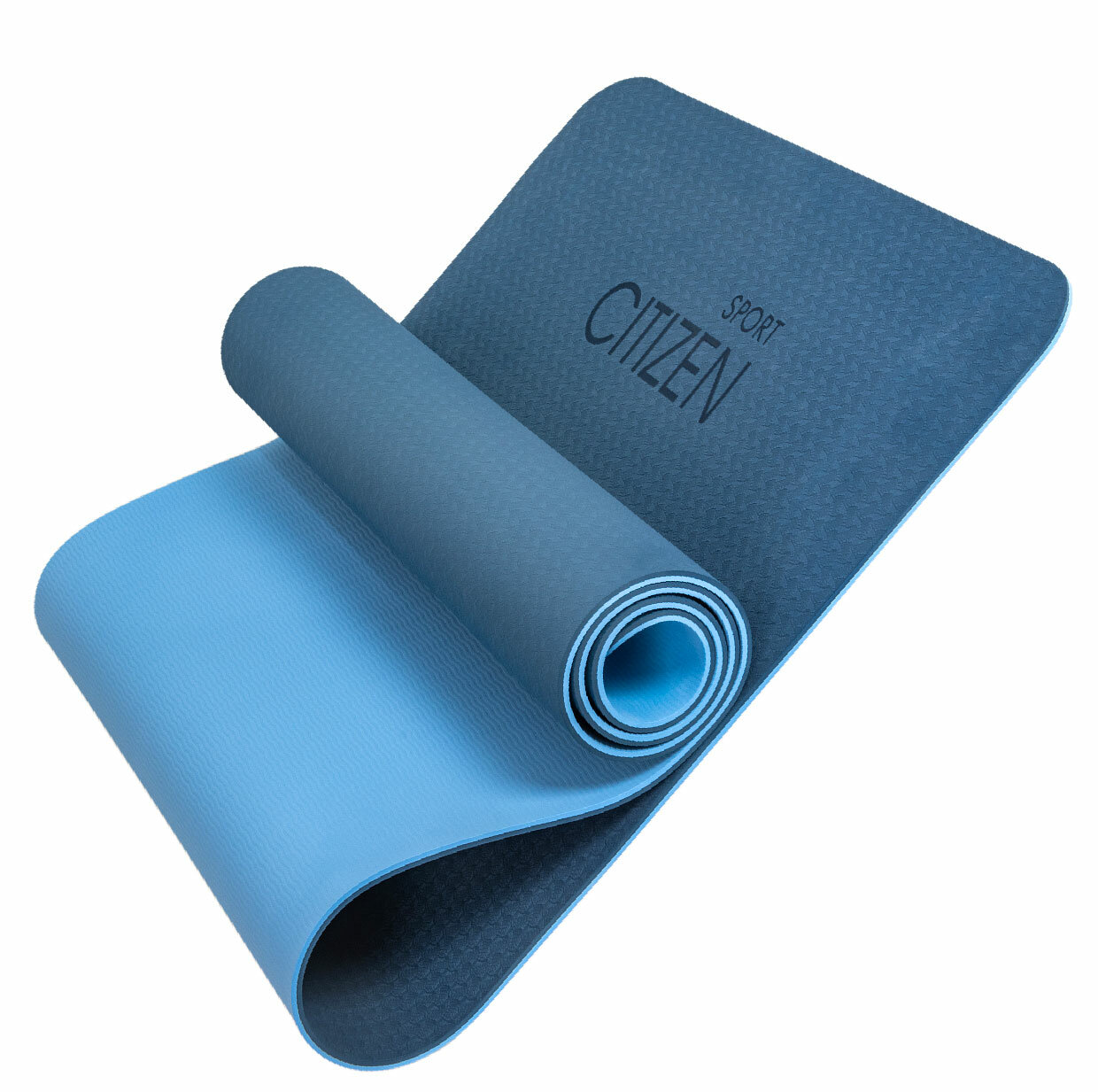 Коврик для йоги и фитнеса Citizen CYM07706BlueDarkblue из экологичного TPE материала, толщина 0,6 см, 180х60 см, сумка в комплекте — фото 1