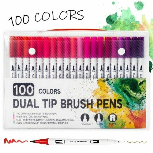 2pcs watercolor brush pens calligraphy pens brush pen refillable brush pens Маркеры, фломастеры для скетчинга акварельные 100 цветов 00375