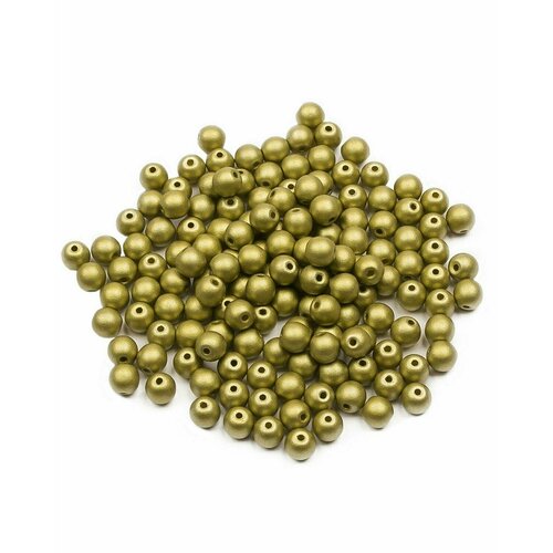 Стеклянные чешские бусины, круглые, Round Beads, 4 мм, цвет Alabaster Metallic Lime, 150 шт.