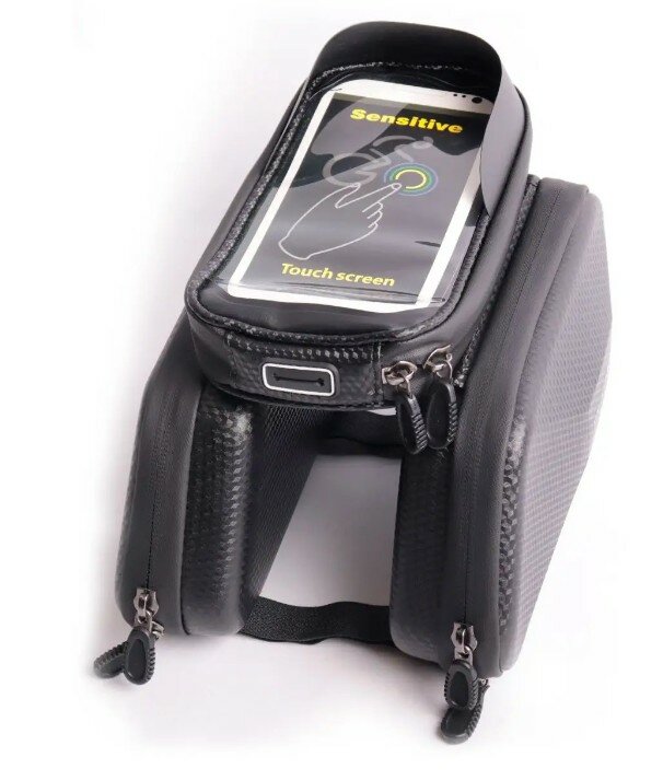 Велосумка на раму с боковыми карманами, чехлом для смартфона 6,6 дюймов, Vinca Sport, 20,5*18*19,5 см, черная