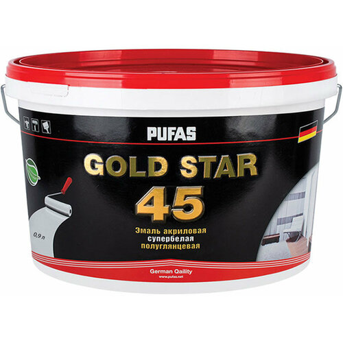 Пуфас Голд Стар 45 краска латексная моющаяся (0,9л) / PUFAS Gold Star 45 краска латексная моющаяся полуглянцевая (0,9л)