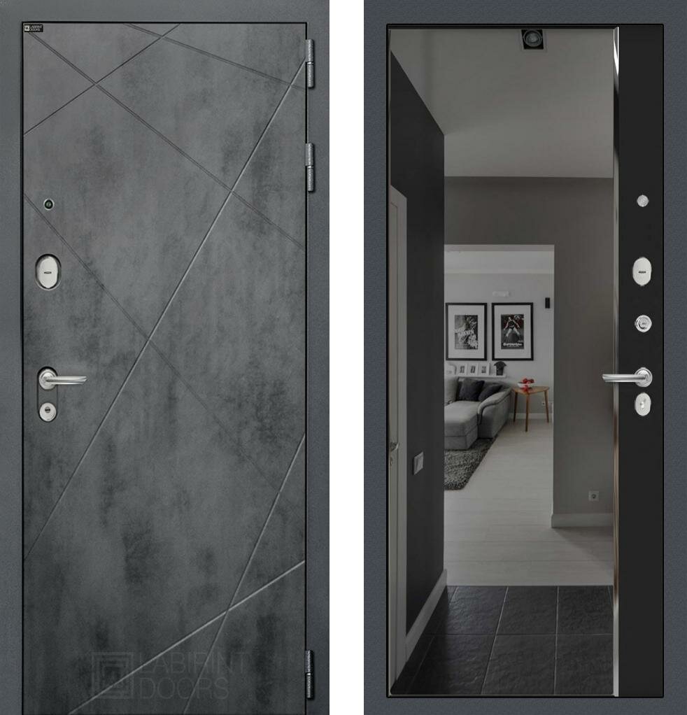фото Входная дверь Labirint Loft с тонированным зеркалом Панорама 880x2050, открывание правое