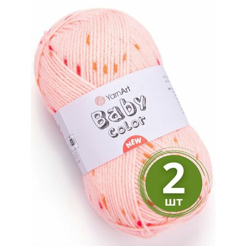 Пряжа YarnArt Baby Color (ЯрнАрт Беби Колор) - 2 мотка 208 Персик / горчица / малина, гипоаллергенная для детских изделий, 100% акрил, 150м/50г