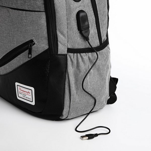 Рюкзак на молнии, с USB, 4 наружных кармана, сумка, пенал, цвет серый - фотография № 5