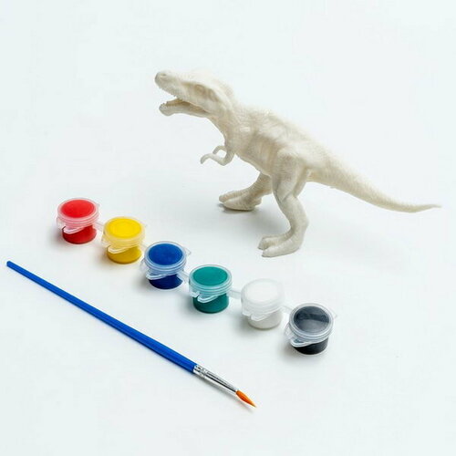 фото Набор для творчества "раскрась тиранозавра", краска 6 цветов по 2 мл, кисть сима-ленд