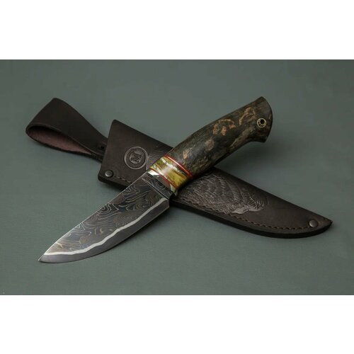 фото Нож из ламинированной стали «кайман», рукоять литье мельхиор, наборная стабилизированная карельская береза - кузница сёмина кузница сёмина юрия михайловича