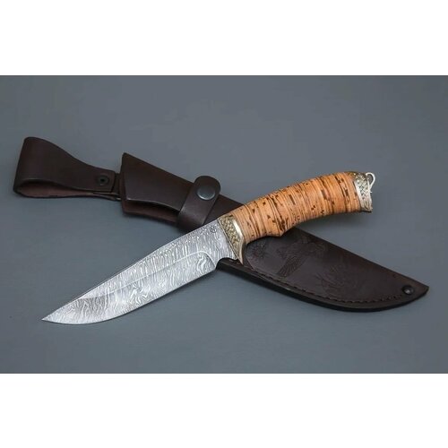 фото Нож из дамасской стали «легионер», рукоять литье мельхиор, береста - кузница сёмина кузница сёмина юрия михайловича