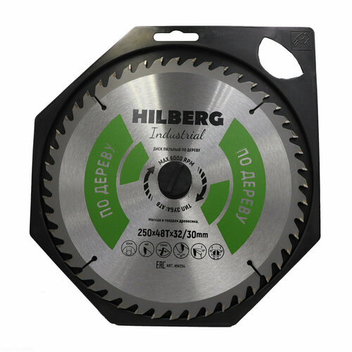 Диск пильный Hilberg Industrial Дерево 250*32/30*48Т HW254 диск пильный hilberg industrial дерево 250 30 48т hw251