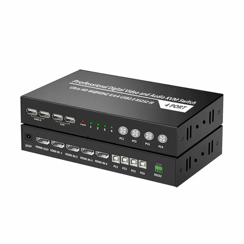 KVM переключатель 4K60Hz HDMI+USB на 4 компьютера Pro-HD