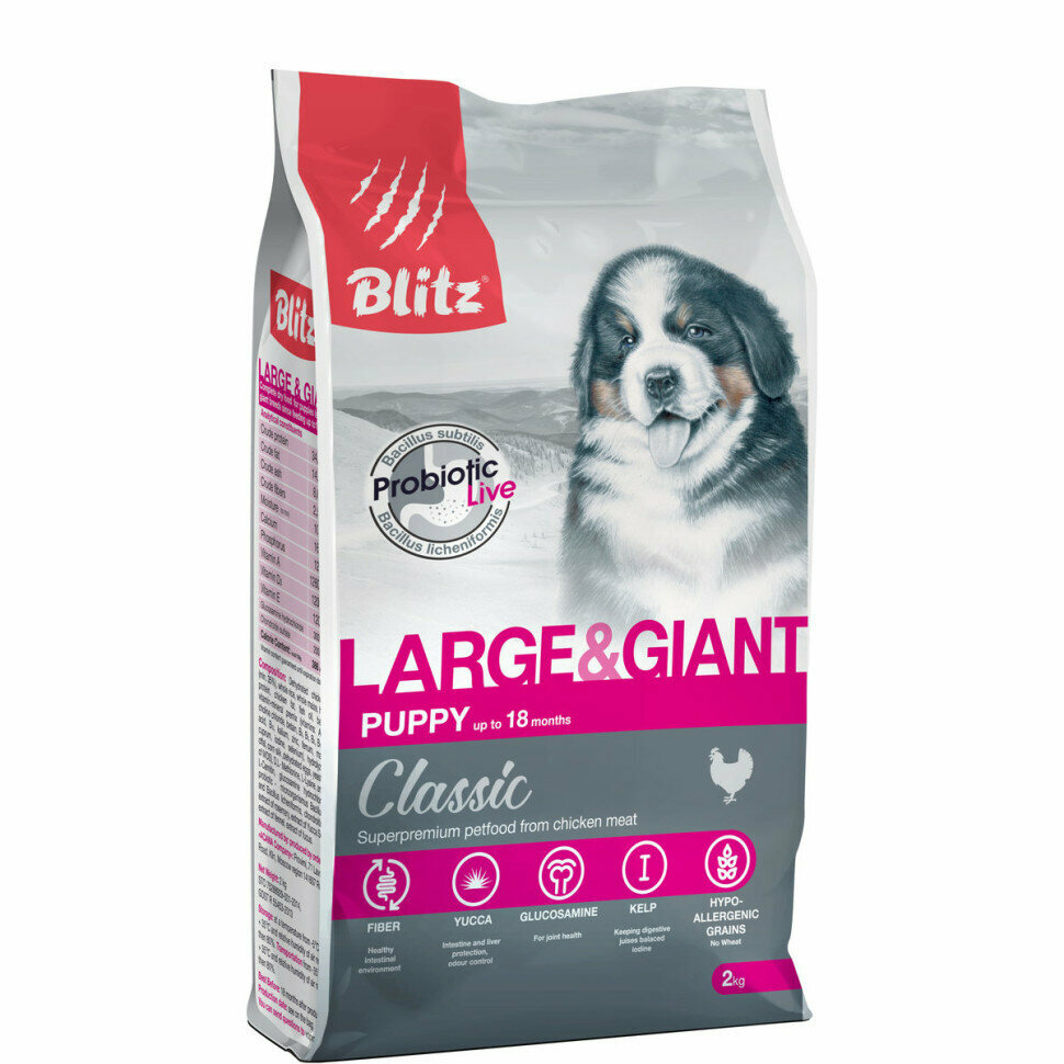 Blitz Classic Puppy Large & Giant сухой корм для щенков крупных и гигантских пород, с курицей - 2 кг