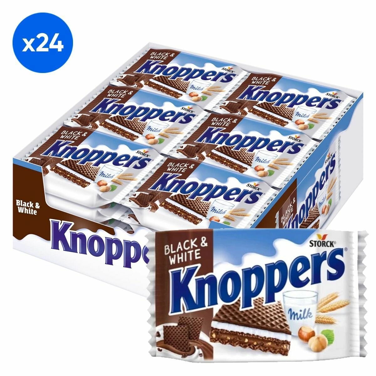 Вафельное печенье Storck Knoppers Black & White с шоколадом и молоком (Польша), 25 г (24 шт)