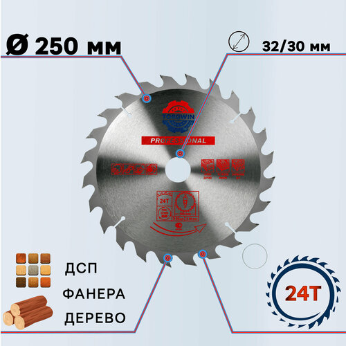 Диск пильный по дереву 250х32/30 мм 24Z TORGWIN S24456