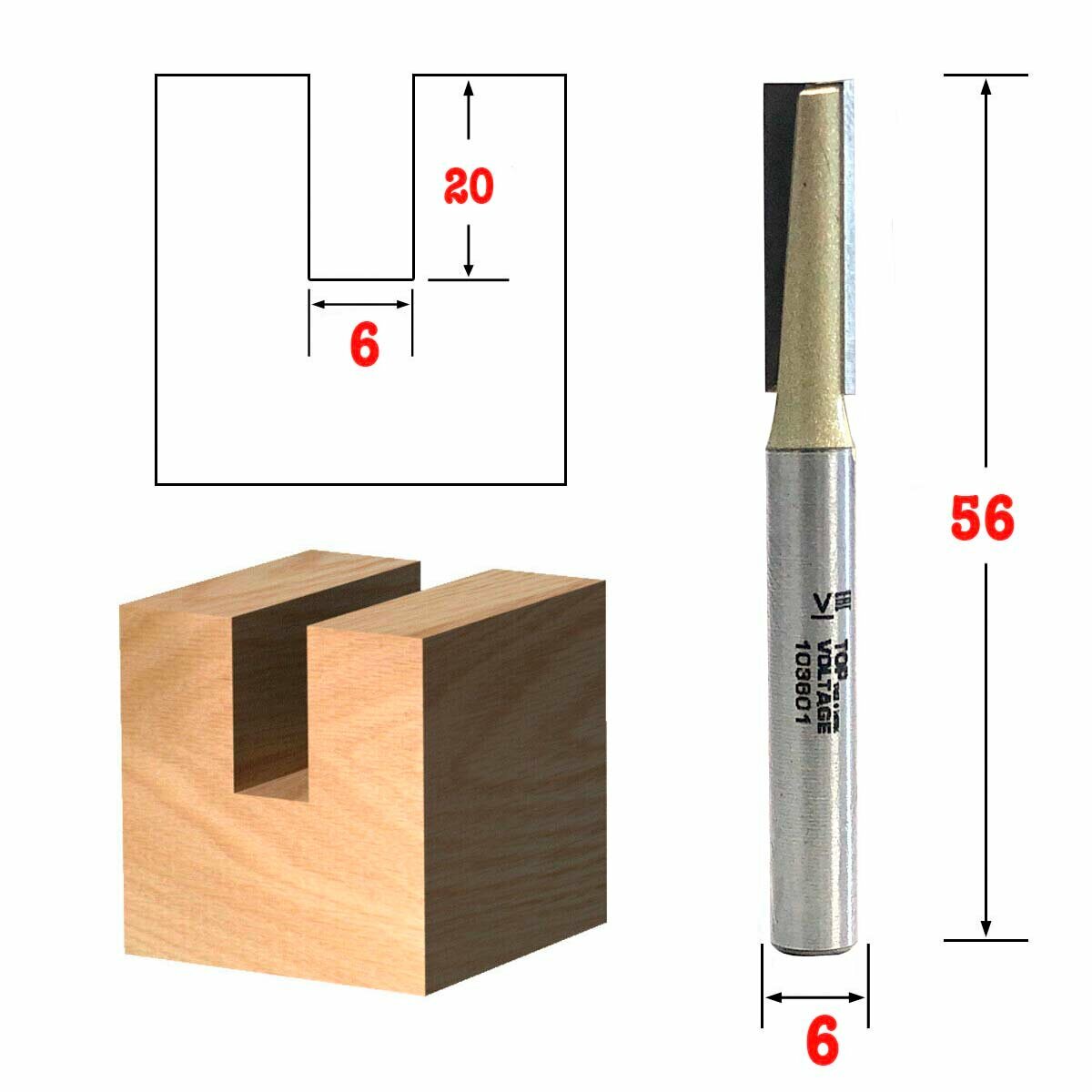 Фреза пазовая врезная Z2+1 D=6x20x56 S=6 TOPVOLTAGE 103601