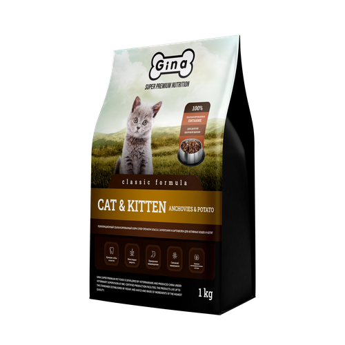 Gina Classic для активных кошек и котят с анчоусами и картофелем