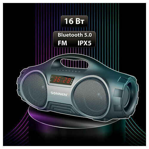 SONNEN Колонка портативная SONNEN B332 16 Вт Bluetooth FM-тюнер microSD MP3-плеер черная 392000₽