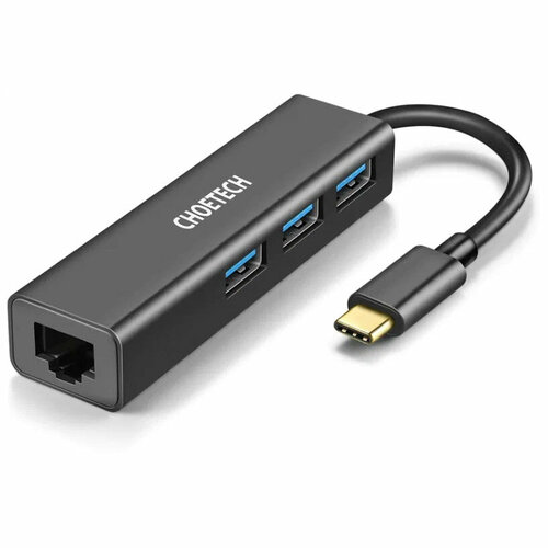 Aukey USB-C переходник Aukey Hub 3USB/1Ethernet Black черный HUB-U02