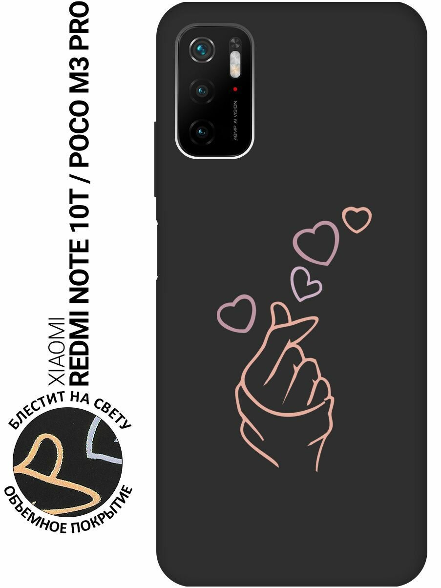 Матовый Soft Touch силиконовый чехол на Xiaomi Redmi Note 10T, Poco M3 Pro, Сяоми Поко М3 Про, Сяоми Редми Ноут 10Т с 3D принтом "K-Heart" черный