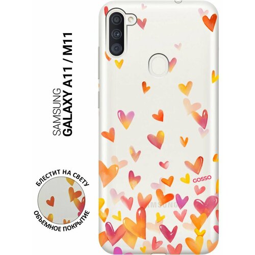 Силиконовый чехол на Samsung Galaxy A11, M11, Самсунг А11, М11 с 3D принтом Flying Hearts прозрачный чехол книжка на samsung galaxy a11 m11 самсунг а11 м11 с 3d принтом flying hearts золотистый