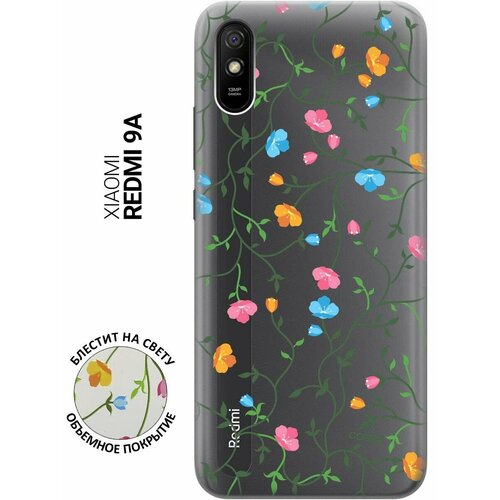 Ультратонкий силиконовый чехол-накладка ClearView 3D для Xiaomi Redmi 9A с принтом Сurly Flowers ультратонкий силиконовый чехол накладка clearview 3d для xiaomi redmi note 8t с принтом сurly flowers