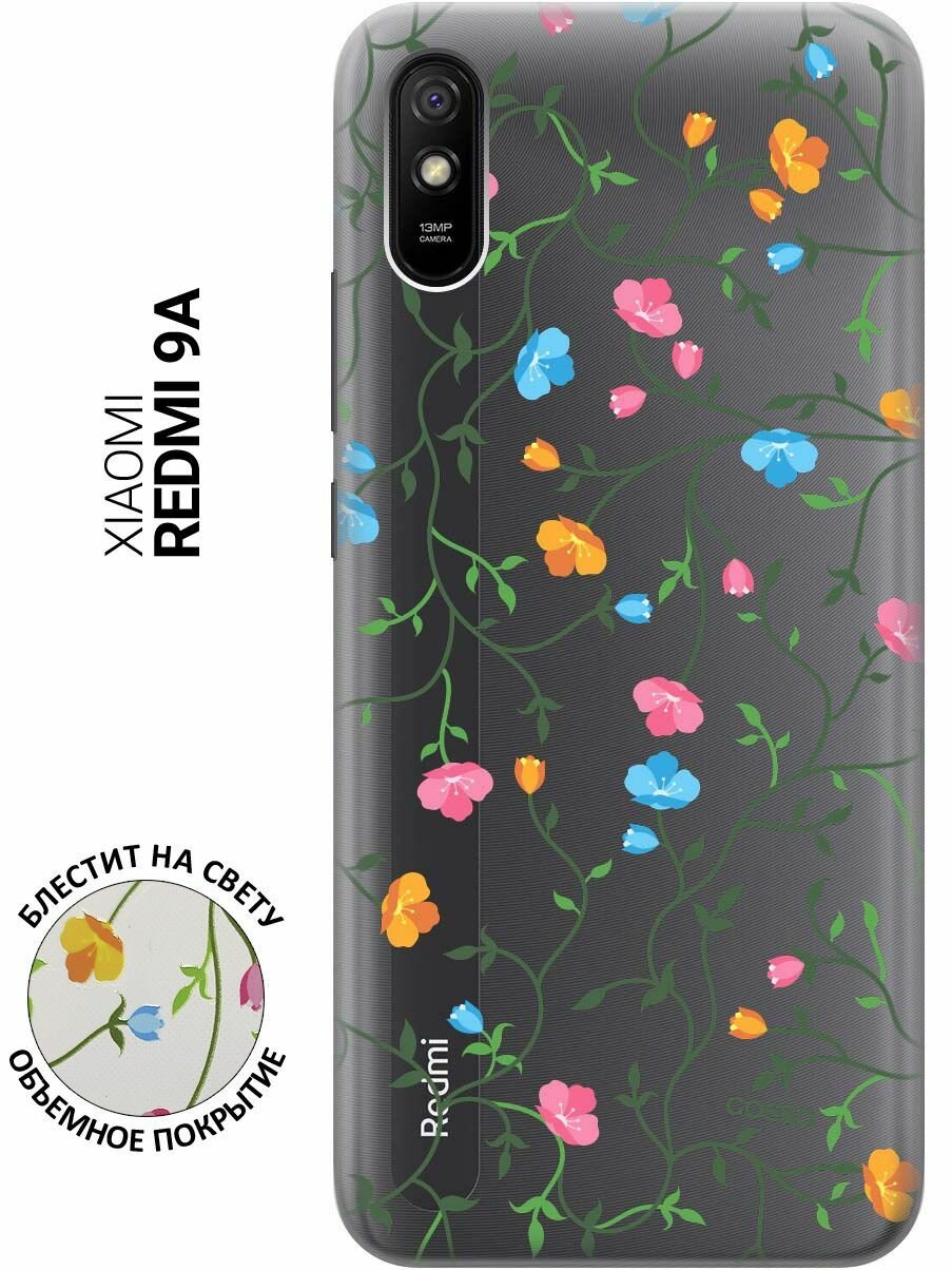 Ультратонкий силиконовый чехол-накладка ClearView 3D для Xiaomi Redmi 9A с принтом "Сurly Flowers"
