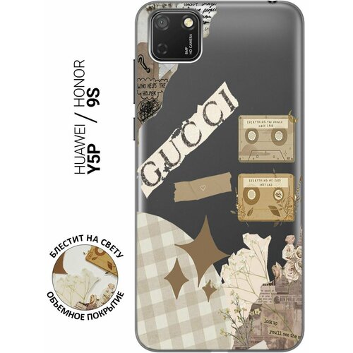 Силиконовый чехол на Honor 9S, Huawei Y5P, Хуавей У5Р, Хонор 9с с 3D принтом GUCCI Stickers прозрачный матовый чехол bts stickers для honor 9s huawei y5p хуавей у5р хонор 9с с 3d эффектом черный