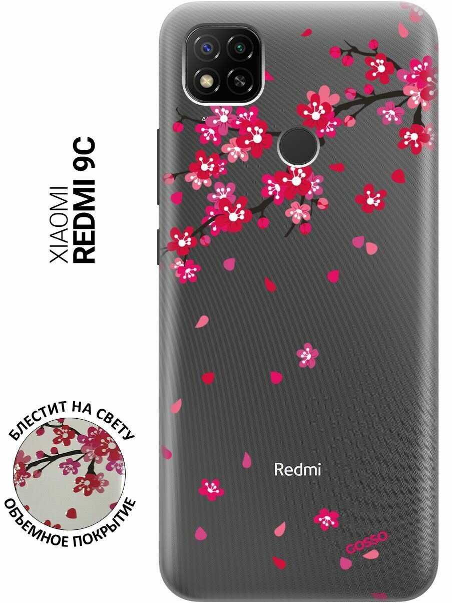 Ультратонкий силиконовый чехол-накладка ClearView для Xiaomi Redmi 9C с 3D принтом "Sakura"