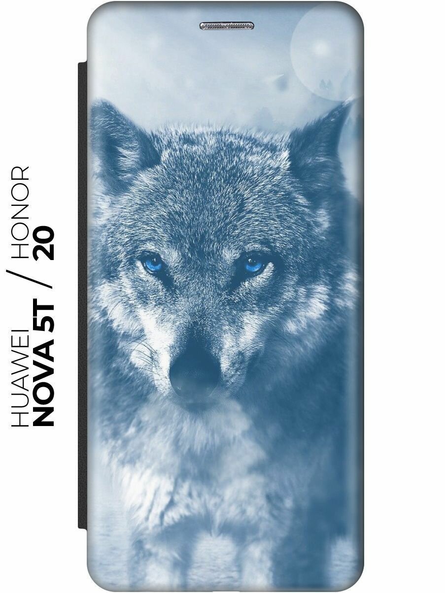 Чехол-книжка Голубоглазый волк на Honor 20 / Huawei Nova 5T / Хонор 20 / Хуавей Нова 5Т черный