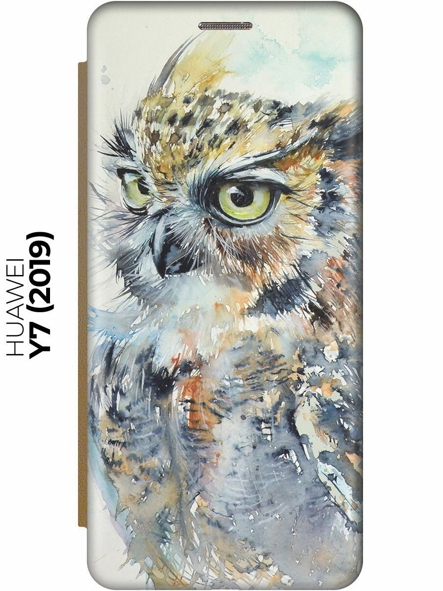 Чехол-книжка Красочный филин на Huawei Y7 (2019) / Хуавей У7 2019 золотой