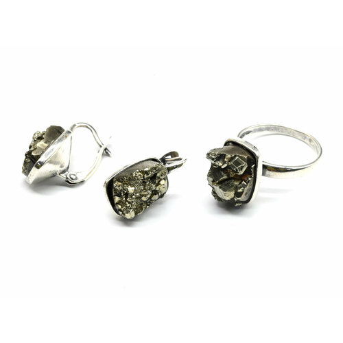 Комплект бижутерии Радуга Камня: кольцо, серьги, горный хрусталь, хризопраз, размер кольца 17, бесцветный, белый