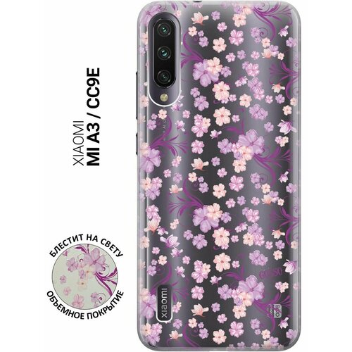 Ультратонкий силиконовый чехол-накладка Transparent для Xiaomi Mi A3, CC9e с 3D принтом Lilac Flowers ультратонкий силиконовый чехол накладка для xiaomi redmi 8 с 3d принтом lilac flowers