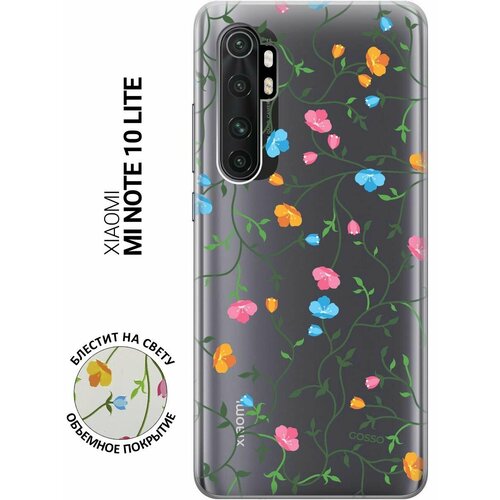 Ультратонкий силиконовый чехол-накладка Transparent для Xiaomi Mi Note 10 Lite с 3D принтом Сurly Flowers ультратонкий силиконовый чехол накладка transparent для xiaomi mi 9 с 3d принтом сurly flowers