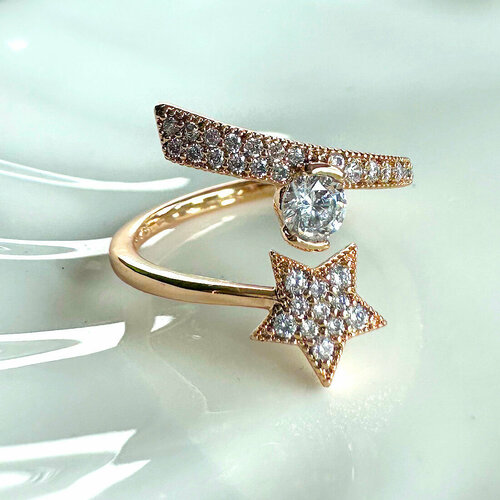 Кольцо XUPING JEWELRY Кольцо Xuping Jewelry с луной и звездой, разъёмное, циркон, безразмерное, золотой