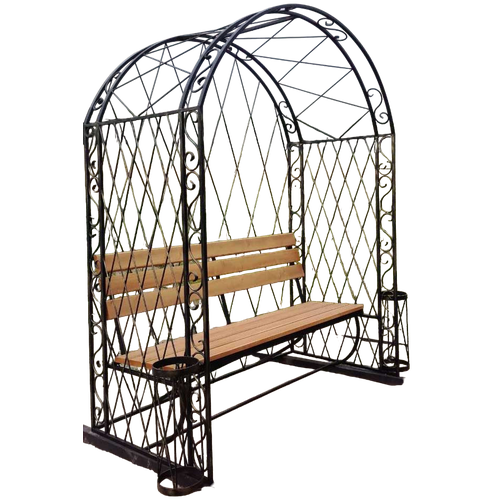 Кованая скамейка садовая с навесом, металлическая скамья с аркой, лавочка для дачи МА-18