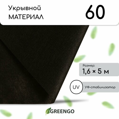 Материал мульчирующий, 5 × 1.6 м, плотность 60 г/м², с УФ-стабилизатором, чёрный, Эконом 20%