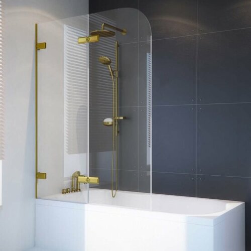 Шторка на ванну GWMPTRPL862B-66 80x160 см, профиль золотой металлик, цвет стекла выбеленный, стекло закаленное 6 мм